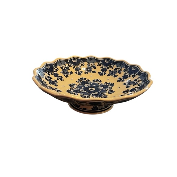 Vintage Zenith Gouda Delft Blue Scalloped Footed Pedestal Plate - Picture 4 of 8